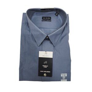 Van Heusen Mens Regular Fit Wrinkle Free Dress Shirt 18.5" 34/35 2XL Blue Poplin